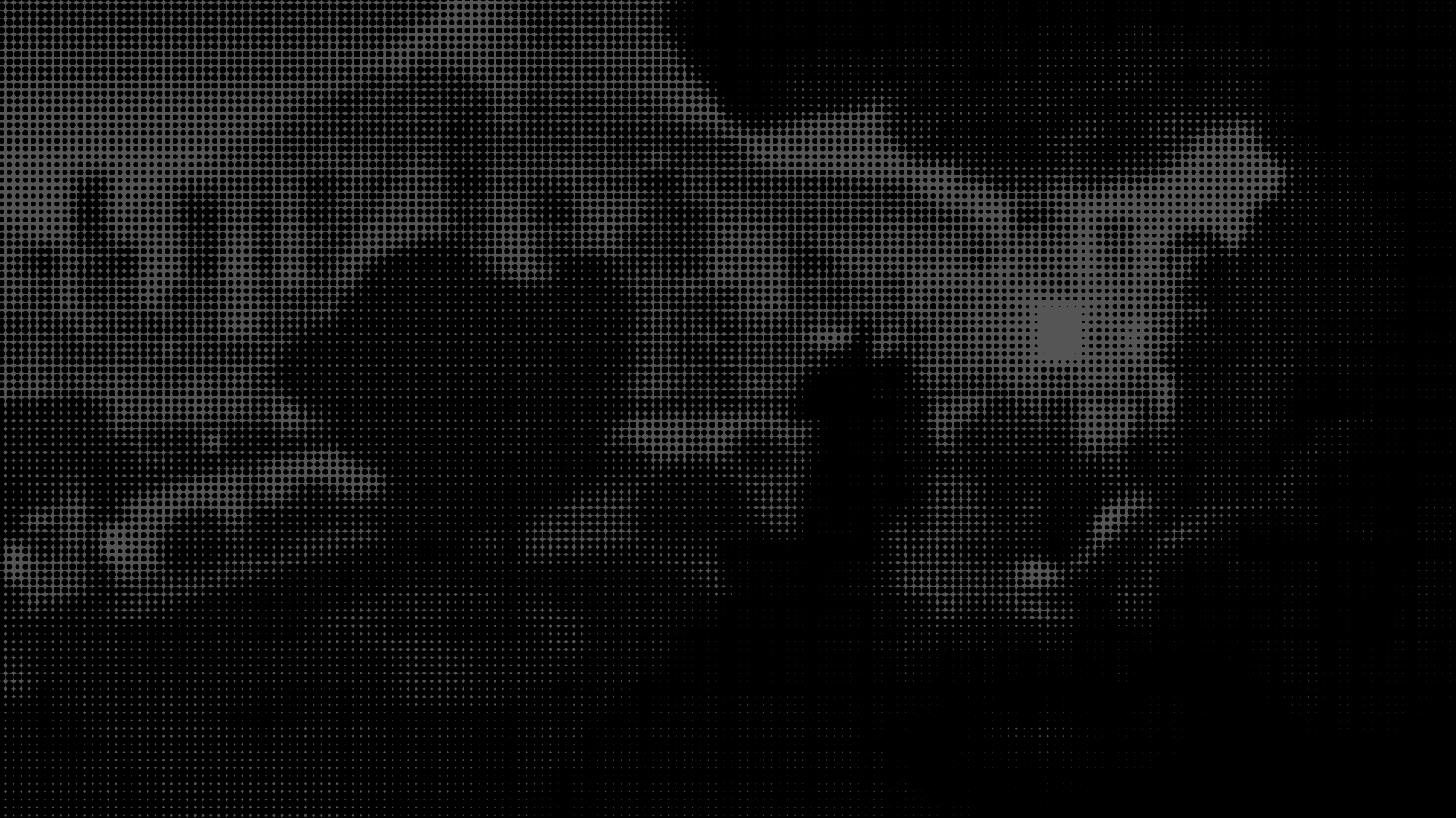 A robotic hand and a human hand reaching toward each other, rendered in halftone dot style